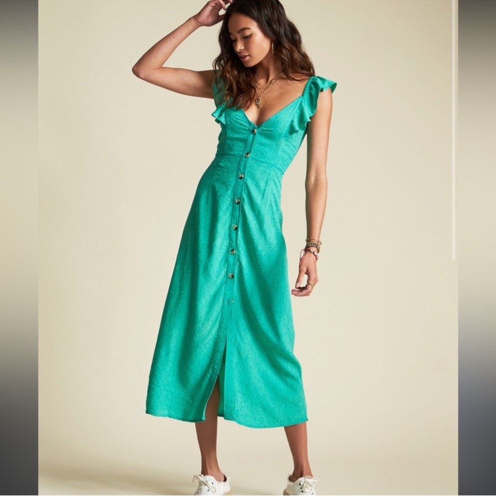Billabong NWT Teal Button-Front Midi Dress